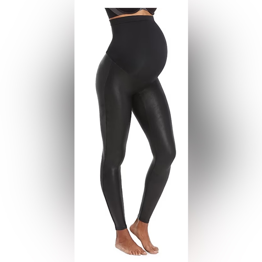Like new! SPANX Black Faux Leather Maternity Leggings